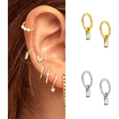 925 Silver Ear Buckle Round Hoop Earring for Women Crystal CZ Zircon Minimalist Small Dangle Piercing Pendiente Ohrringe Jewelry