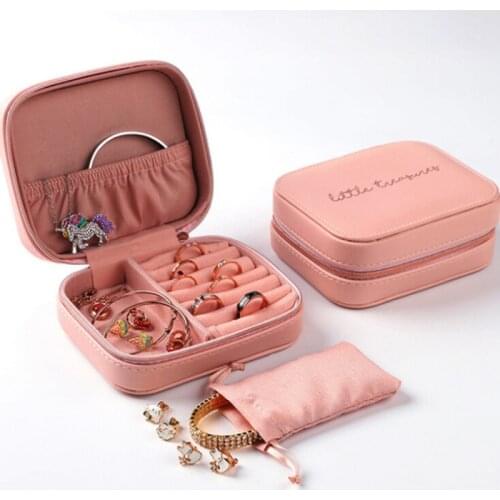 New Simple Zipper PU Leather Jewelry Box Portable Earrings Ring Jewelry Storage Box