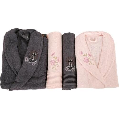 Scar Embroidered 100 Cotton 4 Piece Bathrobes Set Smoked Pink