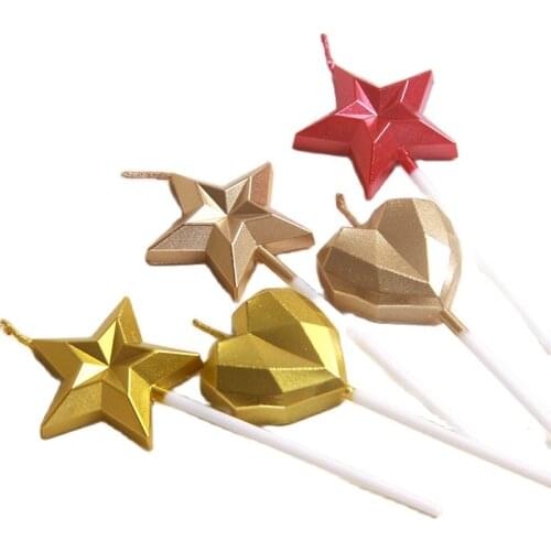 Sparkling Birthday Candle Cake decoration wax star Love heart Gold silver Romantic for Party wedding Smoke-free favors Supplies