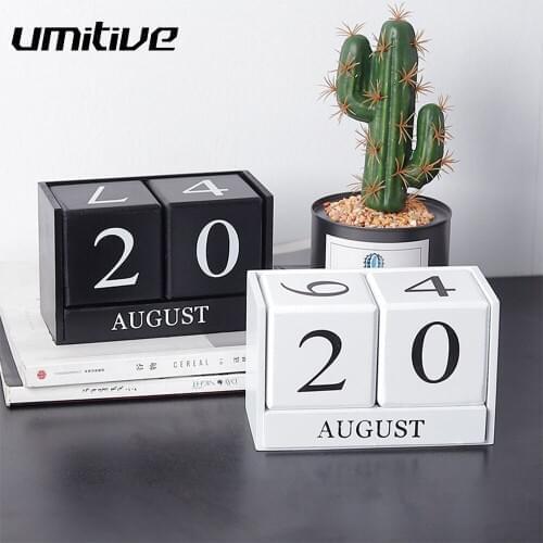 Umitive 1 Pcs Black White Wood Calendar 2019 Planner Organizer Agenda Home Office Desktop Wooden Perpetual Calendar