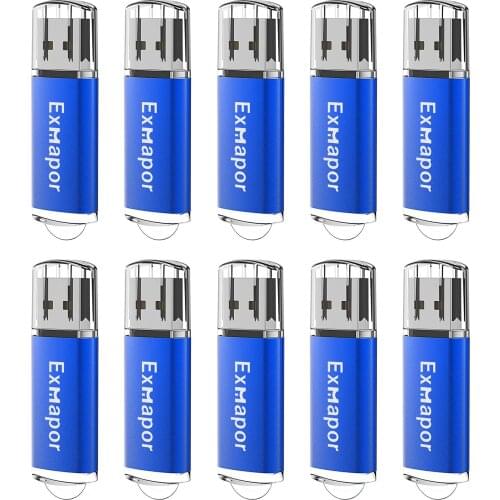 32GB USB Flash Drive 10 Pack,USB Drives 16GB Exmapor Memory Stick Rectangle Blue Flash Drives 8GB USB 2.0 Pendrive 4GB 2GB 1GB