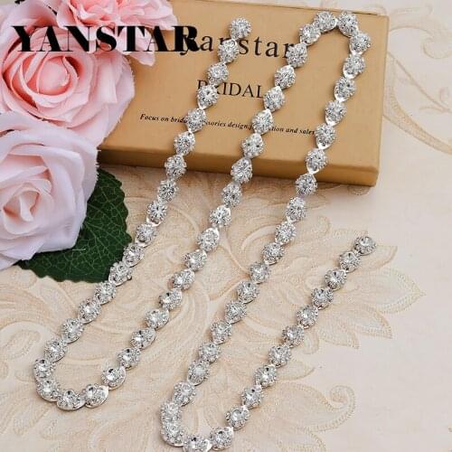 YANSTAR Wholesale 5Yard Handmade Rhinestone Chain Hotfix Crystal Trim For Wedding Thin Rhinestone Applique Bridal YS752