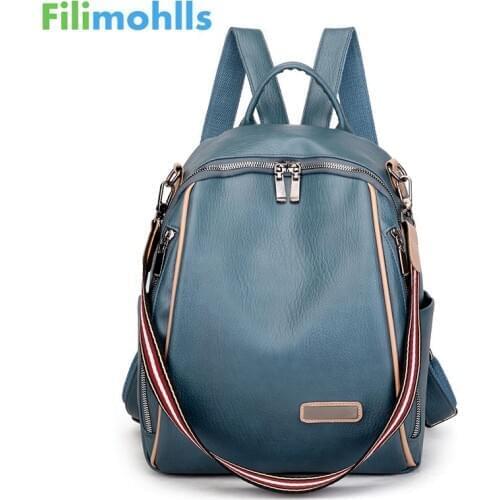 Women 's backpack 2020 spring new fashion wild quality soft leather leisure travel large capacity blue color bag purse S2049