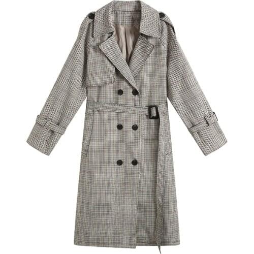 Retro Lattice Spring Autumn Elegant Manteau Casaco Trench Coat Women Chamarras De Mujer Sobretudo Feminino Long Coat Abrigos