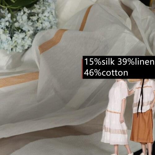 1.2 meters natural silk and cotton yarn-dyed Fabric for Sewing cloth dresses Robe Summer thin DIY Handmade Designer pleated