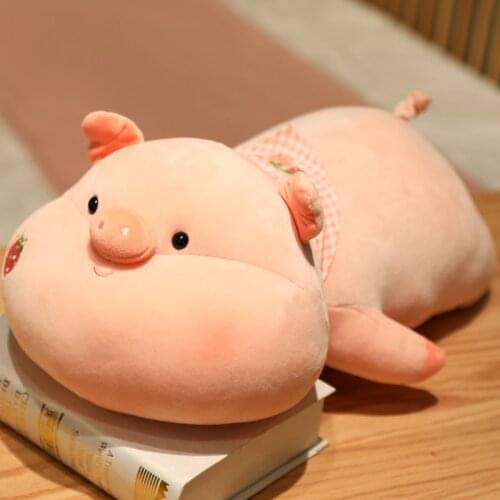 1PC 85CM Cute Cartoon Animal Plush Pillow Lying Strawberry Pig Dolls Stuffed Toys Super Soft Sofa Cushion For Kids Girls Gifts