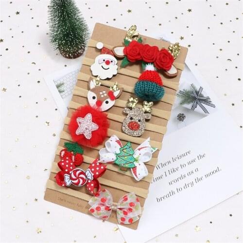 10pcs/set Hot Sale Girl Cute Christmas Hair Accessories Antlers Santa Claus Newborn Headband Hair Bands Children Kids Haarband