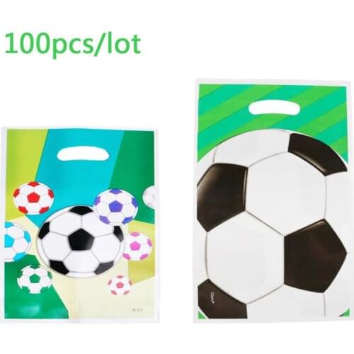 100pcs/lot Baby Shower Party Kids Favors Soccer Ball Theme Plastic Loot Bags Birthday Decorate Football Team Gifts Bags