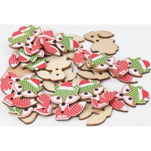 Button accessories for clothes Cartoon Christmas Fox Pattern Diy Wooden Buttons Handmade Accessories Decoration 30x25mm 20pcs