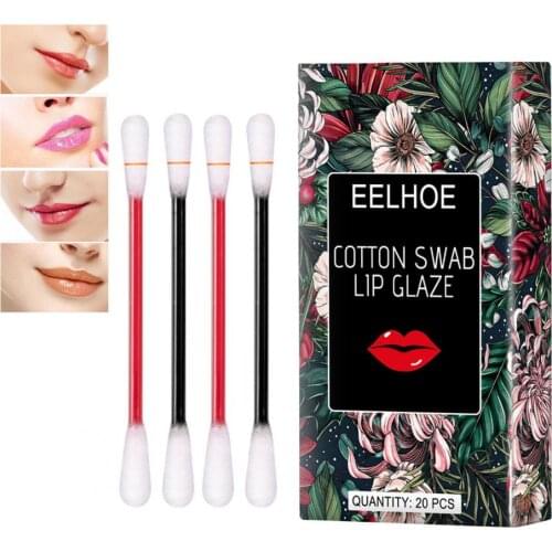 20Pcs/Box Cotton Swab Lipstick Long-lasting Charming Convenient Beauty Matte Lip Gloss Lacquer Cotton Swab Lip Glaze