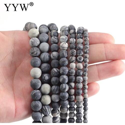 4/6/8/10/12mm Round Frosted Black Network Stone Beads Natural Loose Beads For Jewelry Making DIY Bracelets Necklaces 15