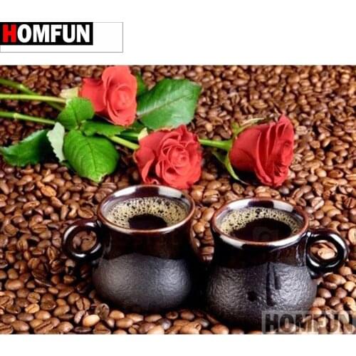 HOMFUN Full Square/Round Drill 5D DIY Diamond Painting "Rose coffee cup" 3D Diamond Embroidery Cross Stitch Home Decor A19835