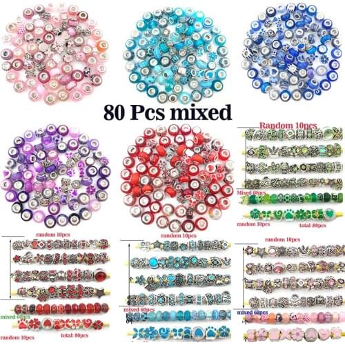 80pcs Beaded Pen Bracelet Glass Beads Assorted Crystal Rhinestones Charms for Jewelry Making Wedding Engagement Party Guest Gift