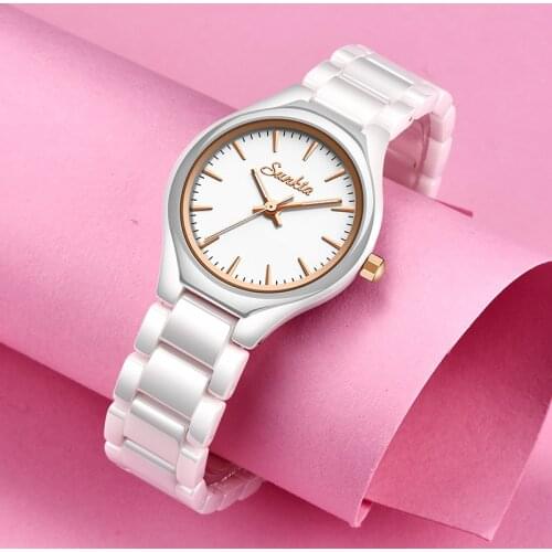 SUNKTA Fashion Simple All Black Ceramic Rose Gold Watches Women Waterproof Top Brand Luxury Women Watches Girl Quartz Clock+Box