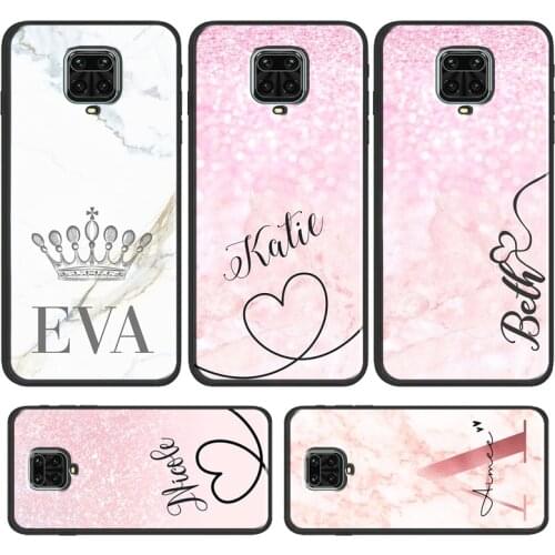 PERSONALISED name initial pink marble Phone Case For Xiaomi Redmi Note 10 Pro 9S 8T 7 8 Note 9 Pro Cover For Redmi 9C 9T 9A 8A
