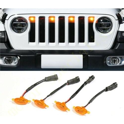 For Jeep Wrangler 2018-2021 LED Car Front bumper Grille LED Amber Light Raptor Style Light Kit Decor W/ Wire Speed