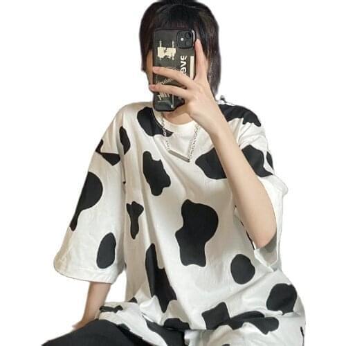Womens T-shirt Cows Print Oversized t-shirt Gothic Harajuku Y2k 2020 Cow Print T-shirt Streetwear Top Loose Short Sleeve Tops