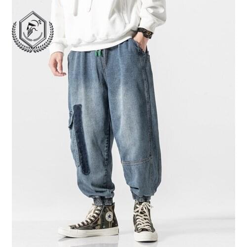 Men Loose Cargo Fleece Heavyweight Harem Jogger Jeans Fashion Safari Style Ankle-Length Hip Hop Jeans