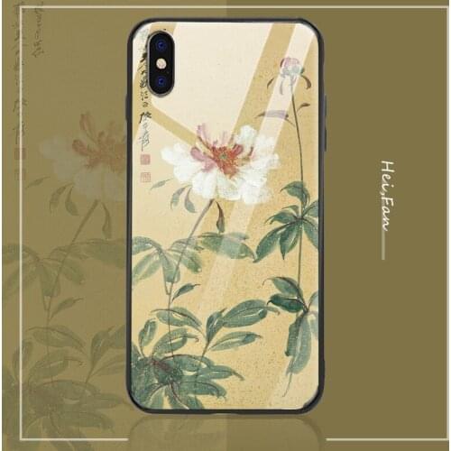 Chinese style for iPhone xr xs max 6/7 / 8plus 11 case tempered glass phone case ink painting tpu silicone anti-fall soft shell