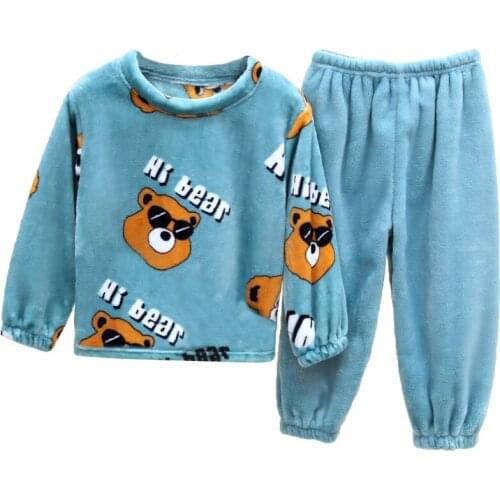 2021 New winter Baby Boy Girl Thicken Pajamas Set 1-12Y Kids Home 2Pcs Suit Flannel Fleece Toddler Child Cartoon Sleepwear