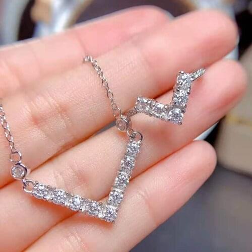 Mossan Diamond V-shaped Ring Necklace Set S925 Sterling Silver Simple Classic Fine Fashion Jewelry MeibaPJFS
