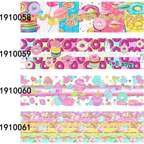 50 yards/lot) Fashion 22mm 25mm donut and cake printed grosgrain ribbon