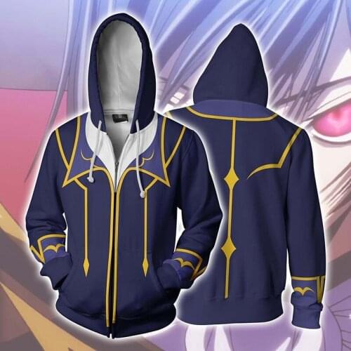 Anime Code Geass Lelouch Lamperouge Cosplay Hooded 3D Printed Jacket Long Sleeve Hoodies Zipper Coat For Adults