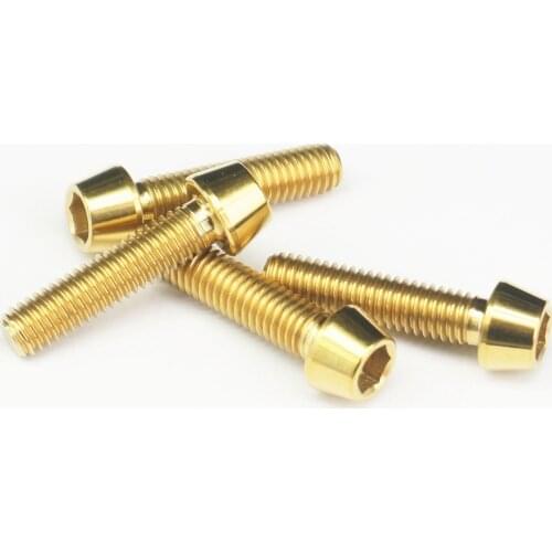 LOT 4 M5 x 25mm Golden TC4 GR5 Titanium Alloy Allen Hex Screw Taper Cone Head Bolts For Bicycle