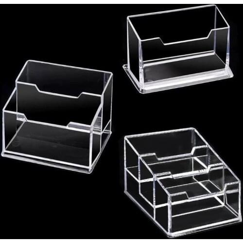 Multi-purpose Desk Business Card Name Holder Clear Name Card Organizer Holder 3 Inclined Card Slots 210-Card Capacity wholesales