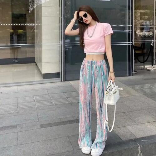 Fashion tie-dyed High waist Wide Leg Pants Women Casual Loose plus size thin summer straight pants Ladies streetwear trousers