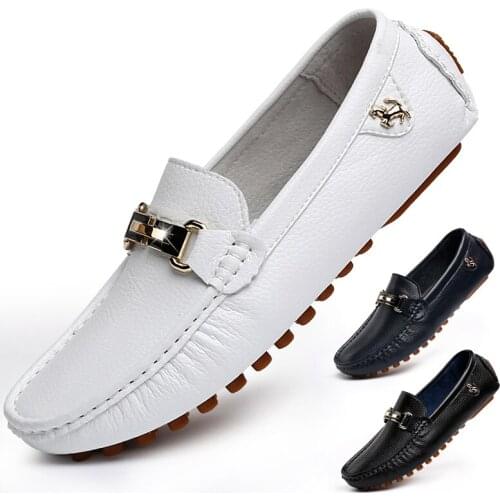 Penny Loafers Men Leather Shoes Men Moccasins Boat Shoes Slip On Mens Driving Shoes Loafer Soft Mocasines Hombre Black White