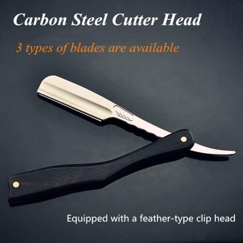 Men Shaving Straight Razor Natural Ebony Wood Handle Carbon Steel Blade Manual Barber Shaver For Feather Blade G0131