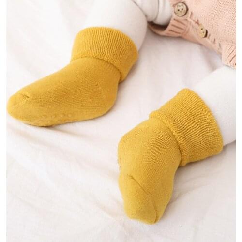 Newborn Baby Socks Cotton Winter Boys Girls Anti-slip Floor Socks Solid Color Terry Warm Slippers Toddlers Thicken Socks 0-3Year