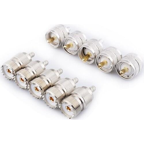 PL259 Crimp Connectors + SO239 Crimp Connectors Kit, Solder Crimp Connectors Compatible with RG58 Coaxial Cable