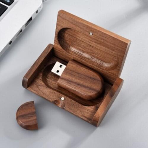 Walnut oval USB flash pendrive 4GB 8GB 16GB 32GB 64GB memory stick USB2.0 with Walnut box custom LOGO