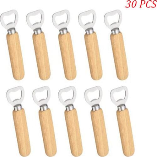 Wine Opener 30Pcs/Set Bartender Bottle Opener Rubber Wood Handheld Wine Beer Soda Glass Cap Opener for Home Kitchen Bar