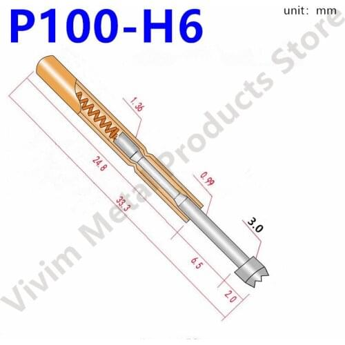 P100-H6 Length 33.35mm With Sharp Angle Needle head Spring Test Probe Brass Electrical Instrume Tool For Test Circuit Board