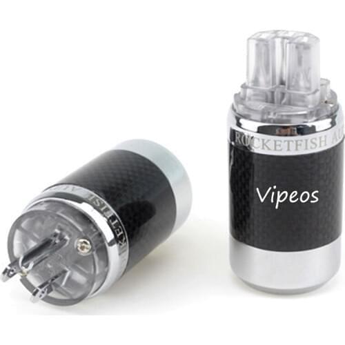 A pair ROCKETFISH Carbon Fiber Rhodium-Plated US AC Power Plug & IEC Connector for DIY power cable Amplifier HiFi Audio