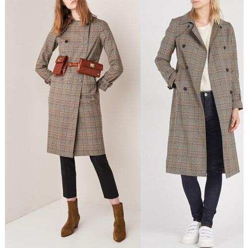 Patads French womens clothing autumn and winter temperament classic lattice slim fit windbreaker coat womens coat ou00135