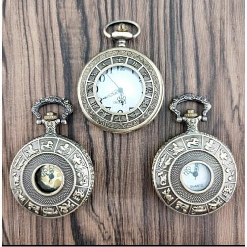 Hollow Twelve Constellations Theme Australia Map Dial Quartz Pocket Watches with Necklace Chain Gift for Women Men gift