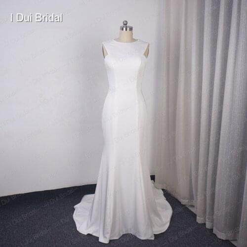 Simple Crepe Sheath Wedding Dress Keyhole Back Unique Bridal Gown High Quality