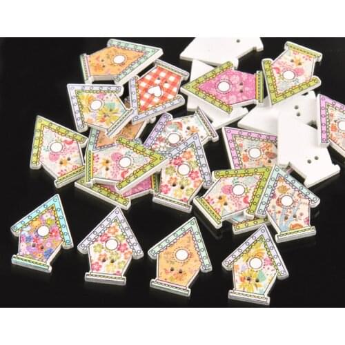 21x27mm 50pcs Mixed House Shape Painting Flatback Buttons Handmade Sewing Accessories For Kid DIY Scrapbookings M1594