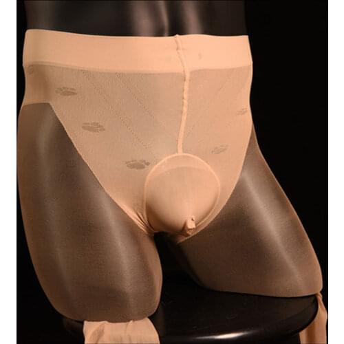 Sexy Men Lace Cat Crotch COCKing Stockings Pantyhose Gloosy Shiny Sexy Tight U Convex Pouch Stocking Gay Wear Plus Size F15