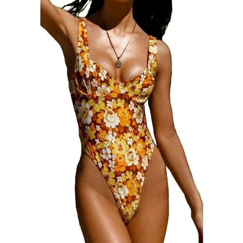 Sexy High Cut One Piece Swimsuit Women Floral Underwired Swimwear High Waisted Bathing Suit Monokini Bodysuit Beach Wear Bikinis