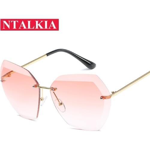 Rimless Diamond Cutting Lens Sunglasses Men Women Brand Designer Oversize Female Male Glasses Shades Sun Glasses