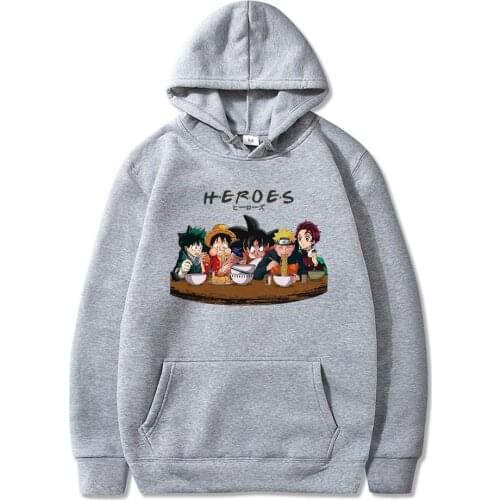 Anime Hoodie Heroes Kanji Manga Hoodies Man Women Quality Pullover Tanjiro Luffy Goku Izuku Sweatshirt Harajuku Dropship Clothes