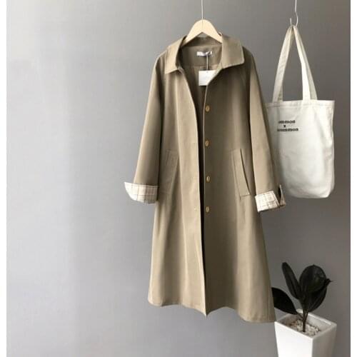 2021 Autumn Women Long Trench Coats Turn Down Collar Khaki Casaco Feminino Loose Tops Windbreaker Loose Retro Korean Clothes New
