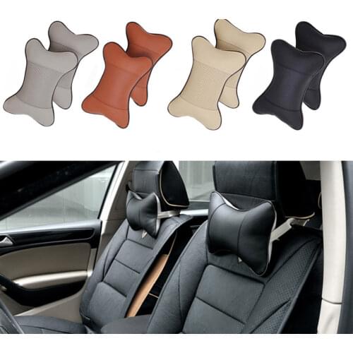 2PCS Universal Car Neck Pillows PU Leather Breathable Mesh Auto Car Neck Rest Headrest Cushion Pillow Car Interior Accessories