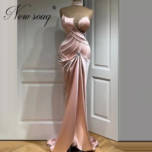Middle East Party Dresses Pink Satin Arabic Prom Dress Robes De Soiree Dubai Long Mermaid Pageant Evening Gowns For Women 2020
